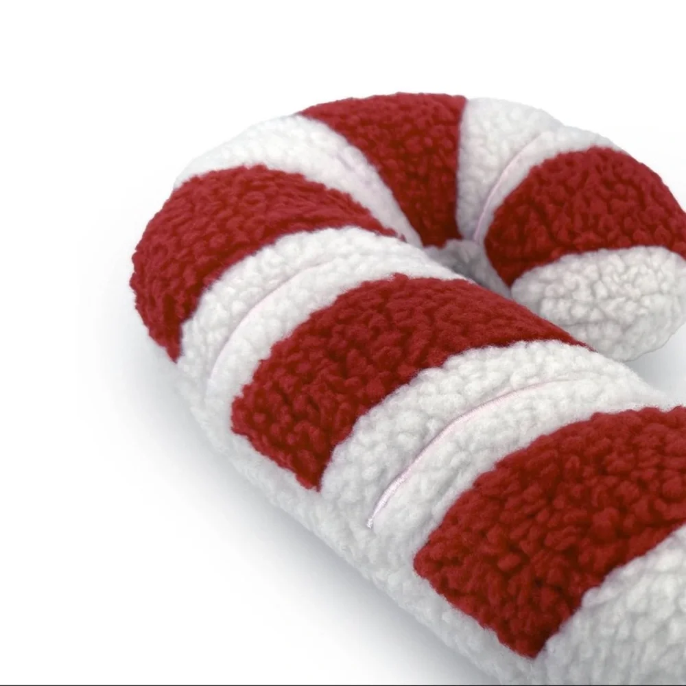 New! Set of 2 Holiday Plush Throw Pillows- Red & White Candy Cane & Green Tree